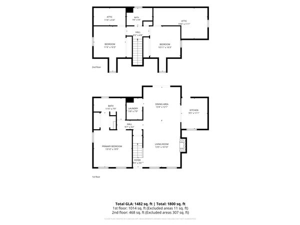 Two-floor house plan with bedrooms, bathrooms, and living spaces.