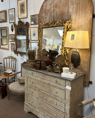 French chest $1400
Carved French mirror imported from Paris $1,100.
