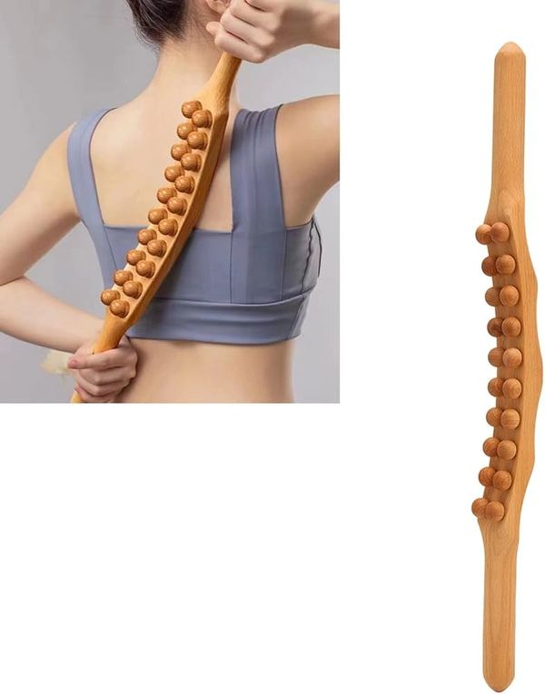 Wooden back massager with multiple knobs for deep tissue relief.