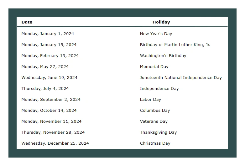 Federal Holidays