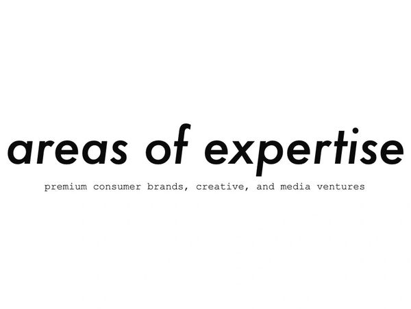 Text highlighting areas of expertise in premium brands, creative, and media ventures.