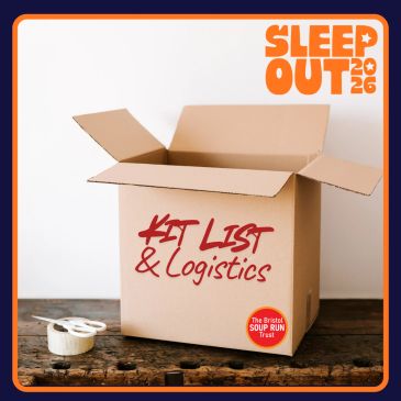 Image is of an open cardboard box with the words "Kit List & Logistics" written on the side.