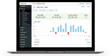 Sales report dashboard on a laptop screen.
