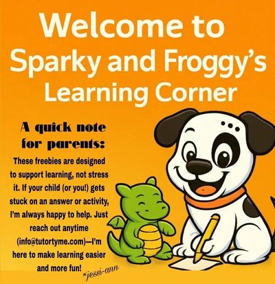 Welcome to Sparky and Froggy's Learning Corner with a note for parents about supporting learning.