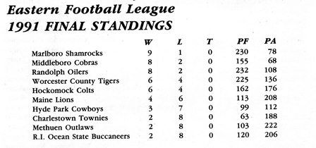 1991 NFL Standings