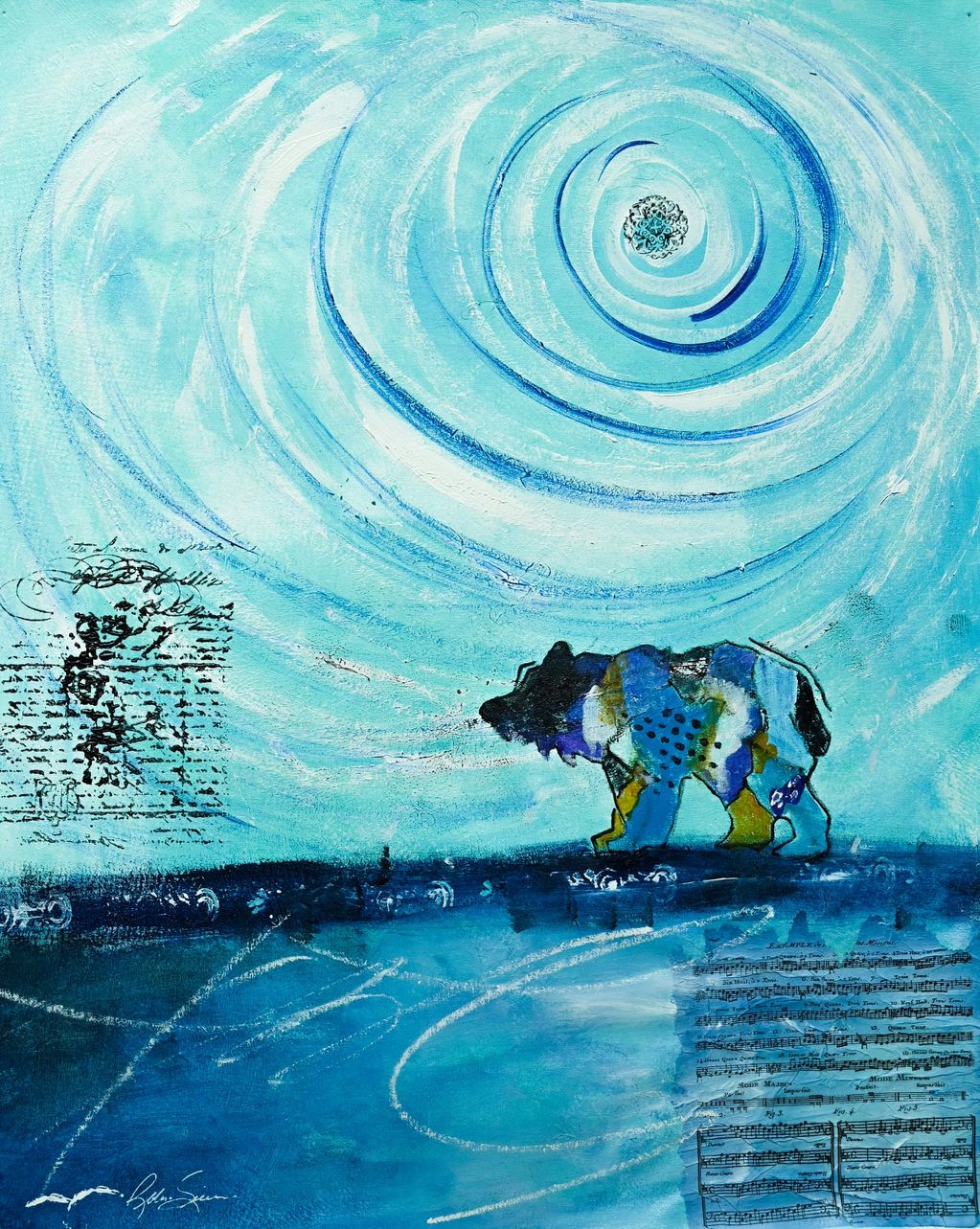 16" x 20", acrylic, mixed media. Bear. Blues, monochromatic. Prints & posters available

