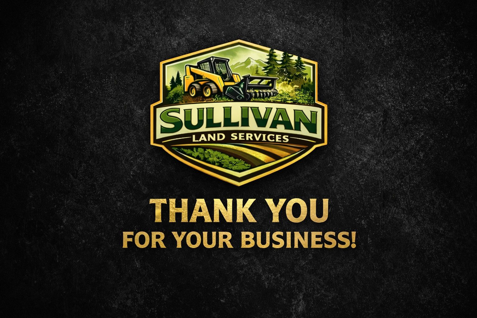 Sullivan Land Services logo with thank you message on a dark textured background.