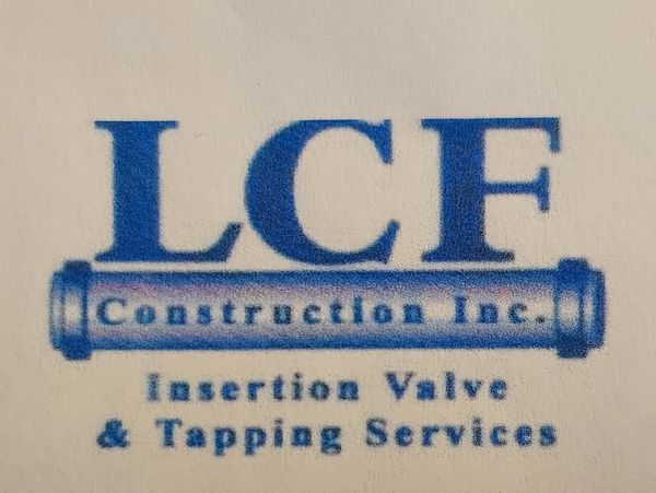 Logo of LCF Construction Inc. with pipe graphic.