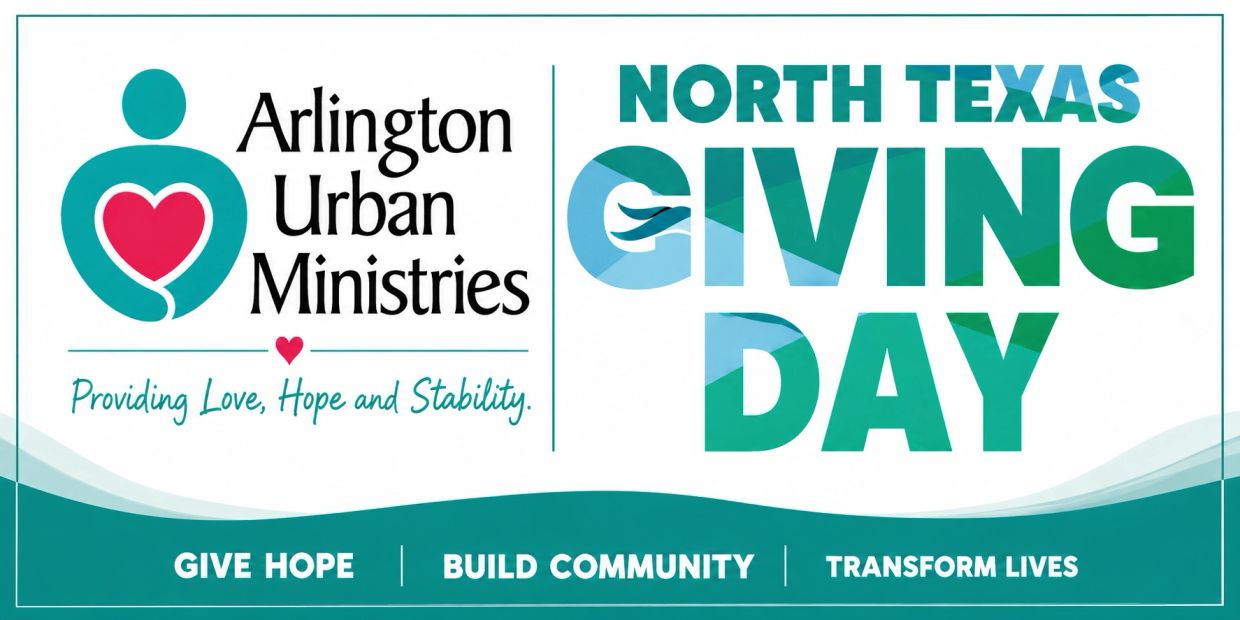 North Texas Giving Day with Arlington Urban Ministries logo.