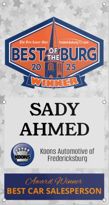 Award banner for Best Car Salesperson.