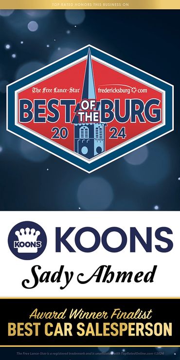 Award for Best Car Salesperson 2024 to Sady Ahmed of Koons.