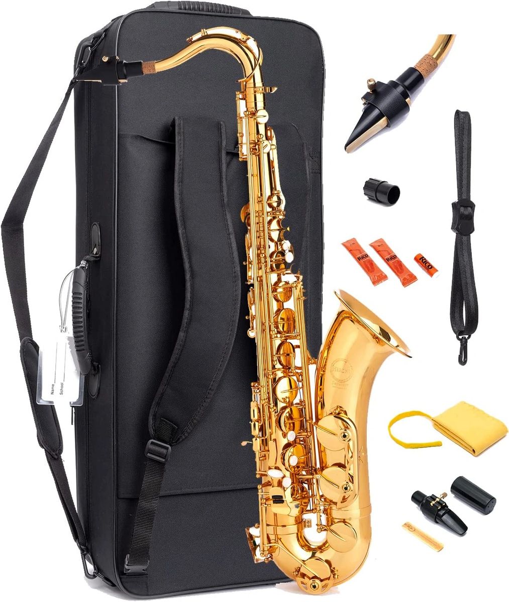 Saxophone ténor Sib Sax laqué noir avec étui à instruments