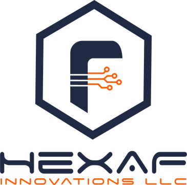 Hexaf Innovations LLC logo with stylized 'F' and hexagon.