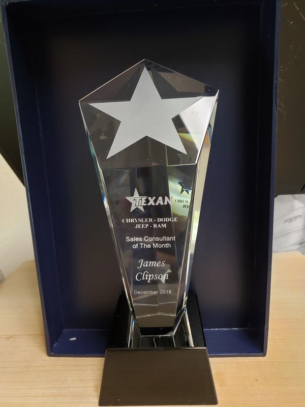 10 1/2" Crystal Frosted Star Column on Black Pedestal Base Recognition Award