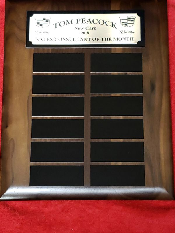12 Plate Genuine Walnut Elliptical Edge Completed Perpetual Plaque Any Color Plates Included.
