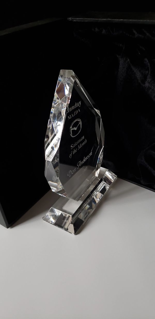 9" Crystal Diamond on Clear Pedestal Base Sales Award