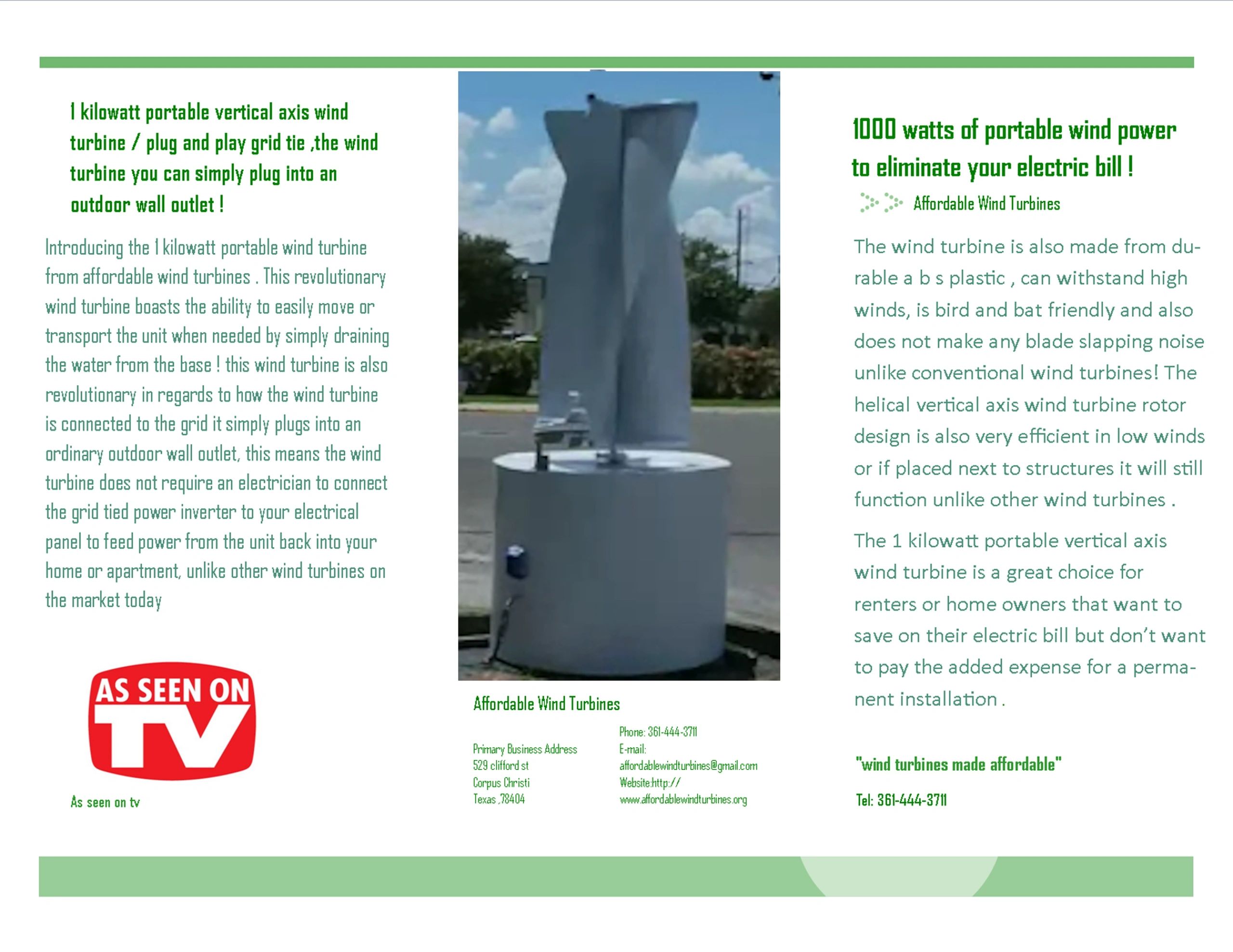 A wind turbine manufacturer that builds a wind turbine power that plugs into home wall outlet