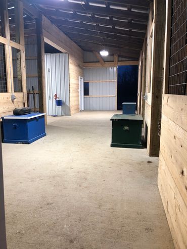 looking into the barn, towards the driveway