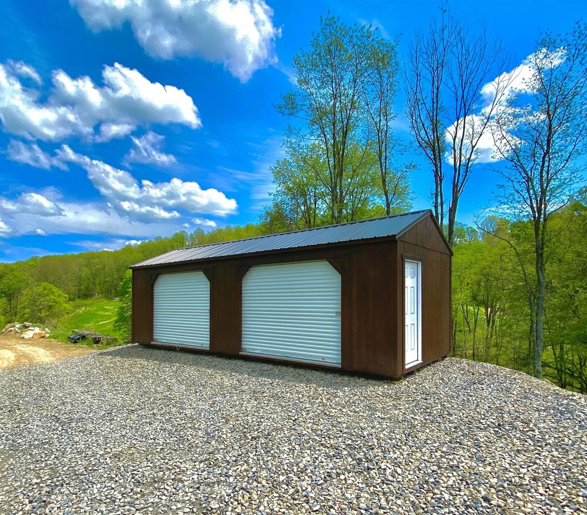 12x24 UTILITY GARAGE , WITH 8 FT. HIGHWALL, 2-9FT. ROLL UP DOOR AND TALL SOLID HOUSE DOOR, BUY 12x24 UTILITY GARAGE , WITH 8 FT. HIGHWALL, 2-9FT. ROLL UP DOOR AND TALL SOLID HOUSE DOOR, BUY