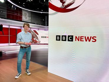 Jamie Moreland in the BBC News TV studio in London