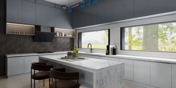 Contemporary kitchen with marble countertops and minimalist design by MK Reno