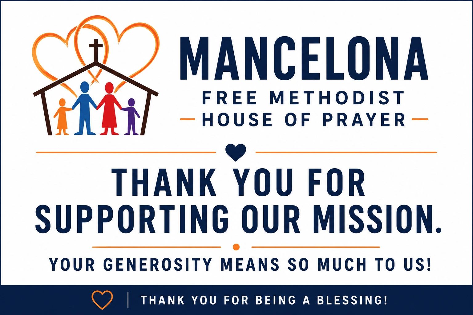 Thank you message from Mancelona Free Methodist House of Prayer.