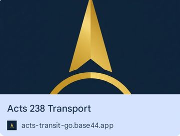 Logo of Acts 238 Transport on a dark background.