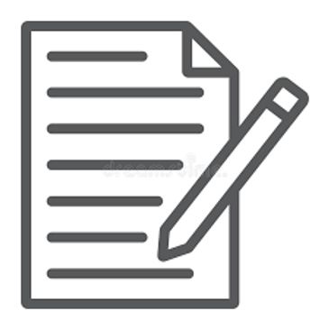 Icon of a paper with lines and a pencil writing.