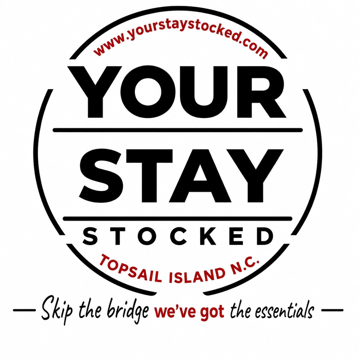 Official Your Stay Stocked logo – curated beach essentials delivered to Topsail Island vacation rentals