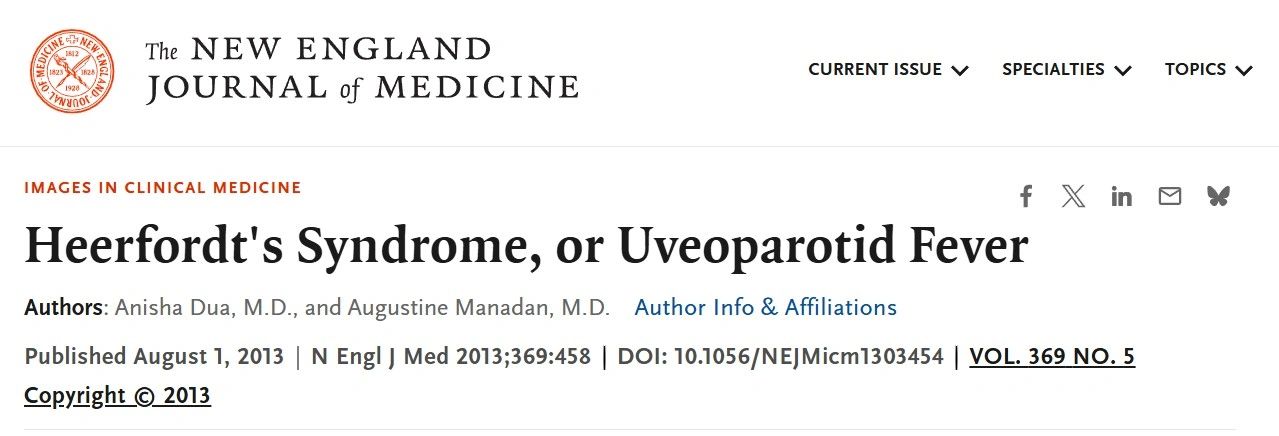 Title page of a medical article on Heerfordt's Syndrome from The New England Journal of Medicine.