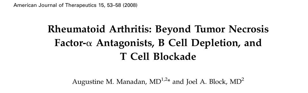 Title page of a medical article on rheumatoid arthritis treatments.