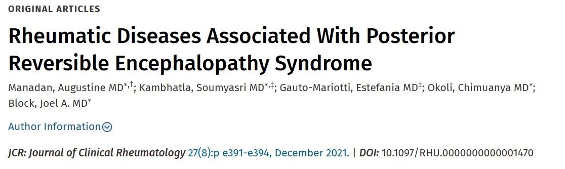 Article on rheumatic diseases linked to Posterior Reversible Encephalopathy Syndrome.