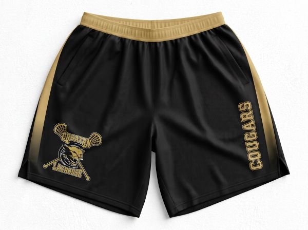 Black and gold lacrosse shorts with Cougars logo.