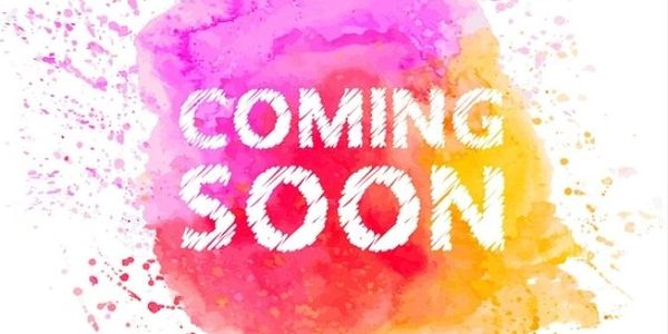 Colorful watercolor background with 'COMING SOON' text.