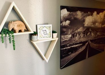 Home Decor. Shelves. Triangle shelves. custom shelving. 