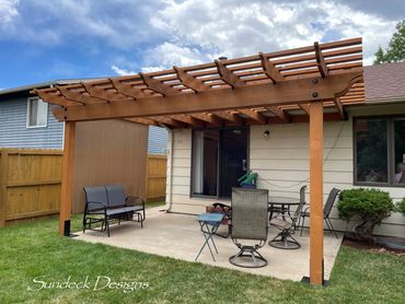 Sundeck Designs cedar pergola Coolaroo shade