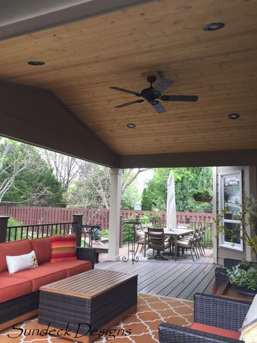 Sundeck Designs roof over deck with pine tongue and groove