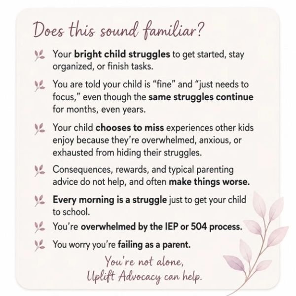 Signs of a child's struggle with organization and focus, with parenting challenges.