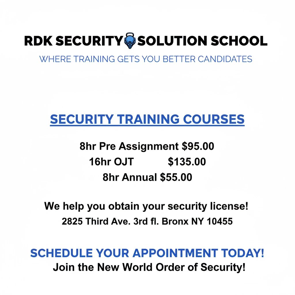 RDK Security Solution School offers security training courses to help obtain your security license.