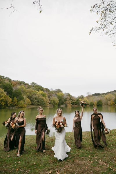 Gorgeous October southern bride had the best time with her bridesmaid squad at a rustic barn venue