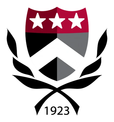 A stylized shield emblem with three stars and chevron design.