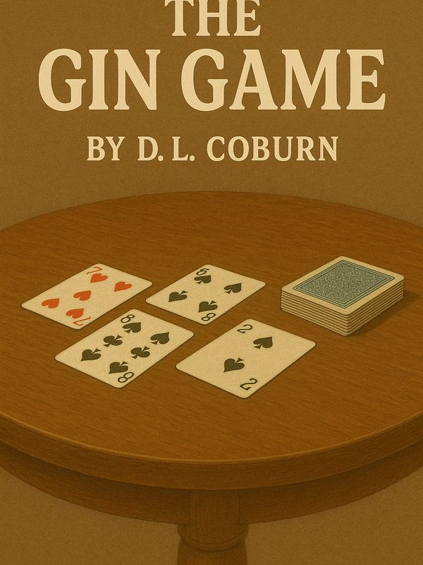 Book cover of The Gin Game by D. L. Coburn with playing cards on a wooden table.