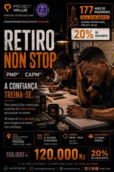 Promo for a nonstop PMP and CAPM training retreat with discounts.