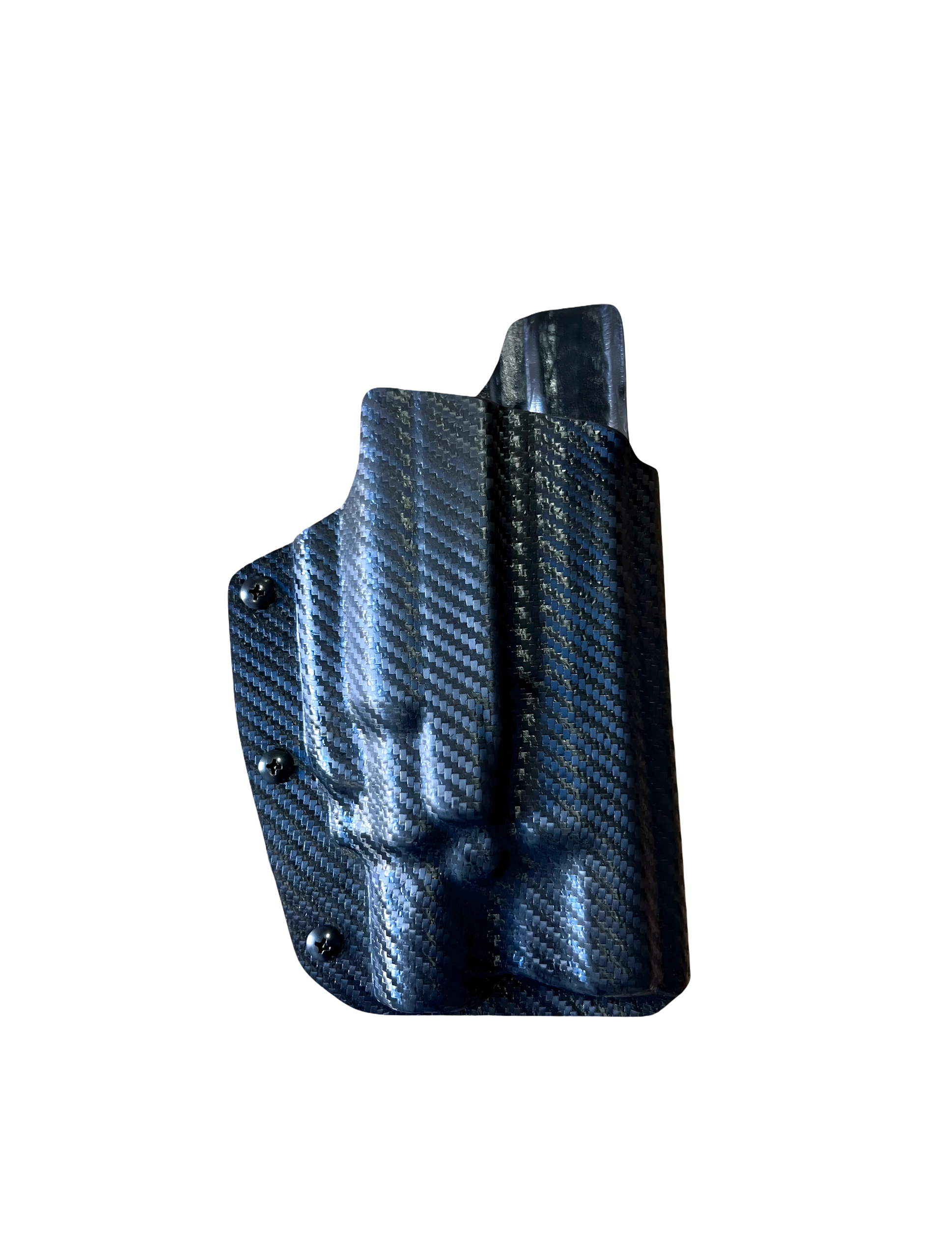 Carbon fiber gun holster with a handgun inside.