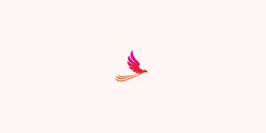 Stylized bird logo in shades of pink and orange.