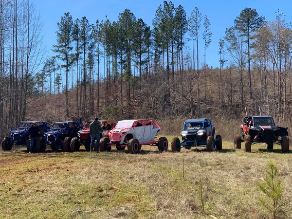 Custom Polaris RZRs lined up.