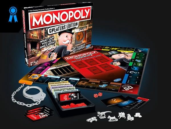 Monopoly Cheaters Edition design by Dave Moccia. Edgy, subversive branding for Hasbro.
