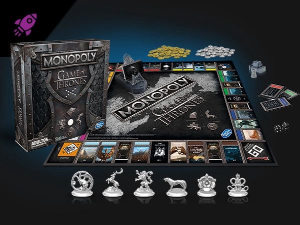 Game of Thrones themed Monopoly board game with custom tokens and detailed design.