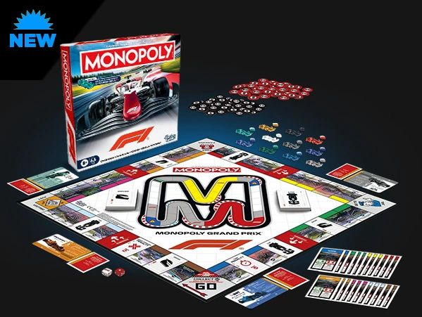 Monopoly F1 board game complete package and layout design by Dave Moccia.