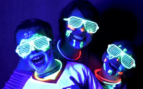 Mom and the boys having a blast during Glow in the Dark themed Mother Son Night!